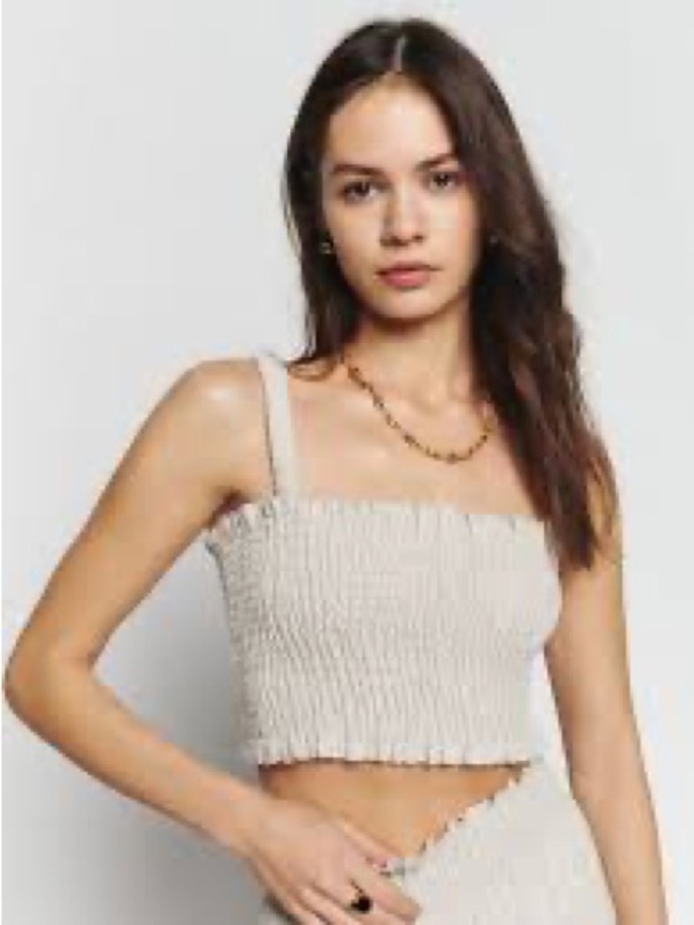 Reformation Vera Linen Smocked Crop Top Size 6 Oatmeal Beige Ruched Strap